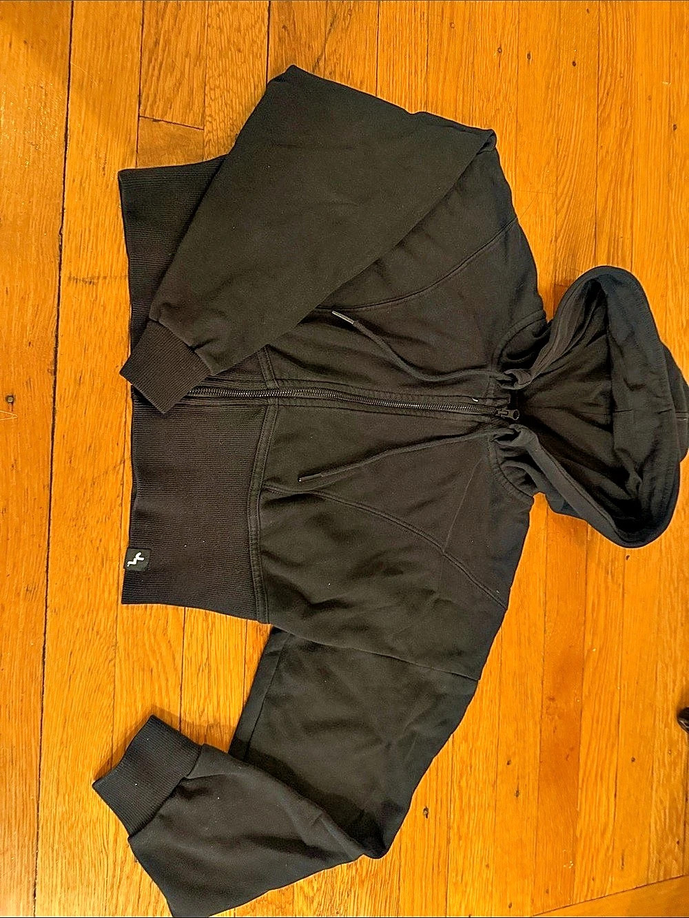 JoyLab Black Hooded Bomber Sweat Jacket - Large